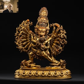 A Chinese Ming Dynasty Gilded Bronze Statue of Yamantaka
