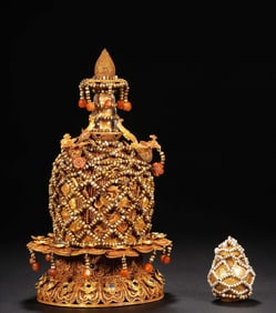 China Tang Dynasty Pure Gold Pearl Inlaid Gemstone Stupa