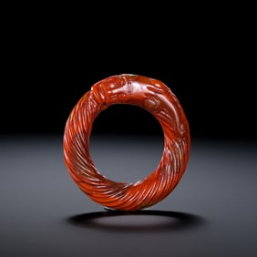 Chinese Warring States Period Red Agate Dragon Ring
