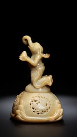 Chinese Han Dynasty Jade Elephant Head Incense Burner