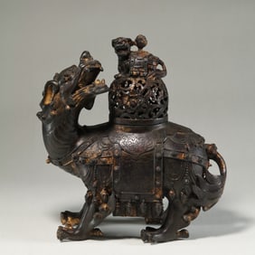 Chinese Ming Dynasty Gilded Bronze Auspicious Beast Incense Burner