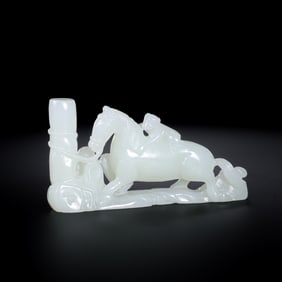 Chinese Qing Dynasty Hetian white jade horse ennobled marquis ornaments