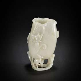 Chinese Qing Dynasty Hetian White Jade Lotus Cup