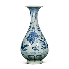 Chinese Yuan Dynasty Blue and White Figure Story Pattern Jade Huchun Vase