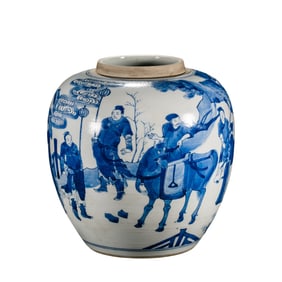 Chinese Qing Dynasty Blue and White Character Story Jar