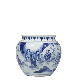 Chinese Qing Dynasty Blue and White Character Story Jar