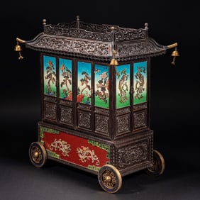 Chinese Qing Dynasty Palace Red Sandalwood Inlaid with Multi-Treasures "Pine and Crane Longevity"