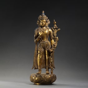 Chinese Qing Dynasty Gilt Bronze Standing Buddha