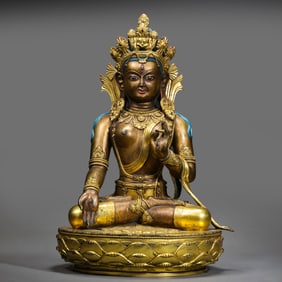 A Chinese Qing Dynasty Gilt Bronze Seated Mongolian Buddha