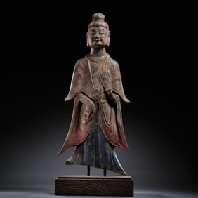 Chinese Northern Wei Dynasty Bluestone Painted Figure Standing