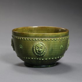 Chinese Sui Dynasty green glaze bowl with drum nail pattern