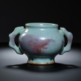 China Northern Song Dynasty Jun kiln sky blue glaze hanging red double-eared furnace