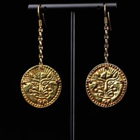 Ancient Persian culture, a pair of pure gold animal face earrings
