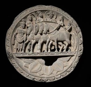 Gandhara Dynasty. Bluestone relief plate