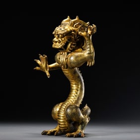 Chinese Ming Dynasty Gilded Bronze Standing Dragon