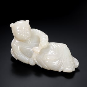 Chinese Hetian white jade boy statue from the Qing Dynasty