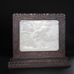 Chinese Qing Dynasty Hetian White Jade Screen