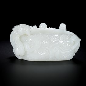 Chinese Qing Dynasty Hetian white jade dragon pattern washbasin