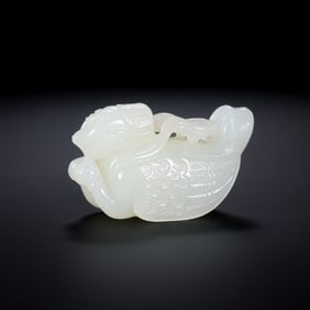 Chinese Liao Dynasty Hetian white jade flying statue