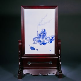 Blue and white porcelain panel painting by Wang Bu, a 20th century Chinese art master