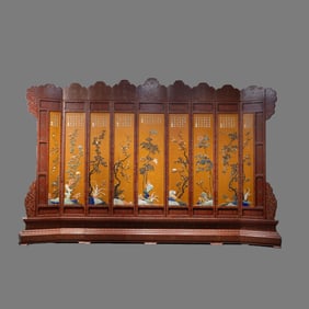 Chinese Qing Dynasty Palace Rosewood Inlaid Multi-Treasure Screen