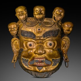 Chinese Qing Dynasty Gilded Bronze Guardian Mask