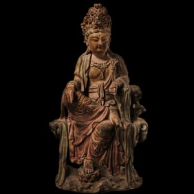 Chinese Song Dynasty painted wooden statue of Guanyin