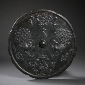 Chinese Tang Dynasty Double Phoenix Bronze Mirror
