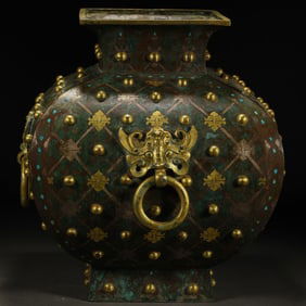 Chinese Warring States Period Gold and Silver Double-Paved Square Zun
