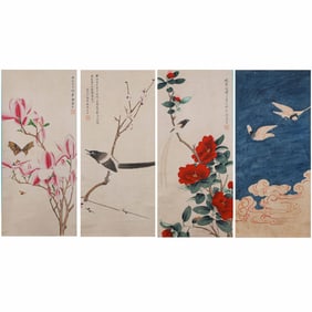 Four Scrolls of Flowers and Birds by Mei Lanfang
