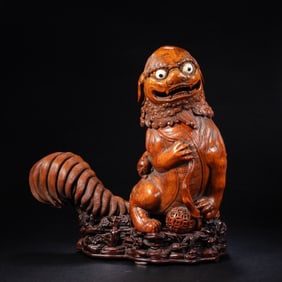 Chinese Qing Dynasty bamboo carved auspicious beast incense burner