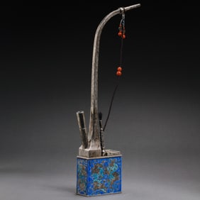Chinese Qing Dynasty Blue Silver Tobacco Pipe
