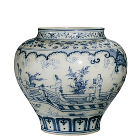Chinese Yuan Dynasty Blue and White Character Story Jar