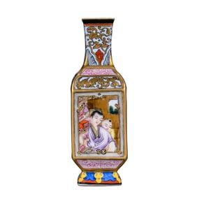 Chinese Qing Dynasty Qianlong period Famille rose vase with story designs