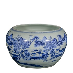 Chinese Qing Dynasty Blue and White Landscape Patterned Vase