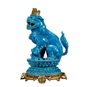 Chinese Qing Dynasty Peacock Blue Glaze Auspicious Beast