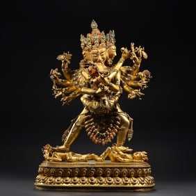 A Chinese Ming Dynasty Gilded Bronze Statue of Vajra
