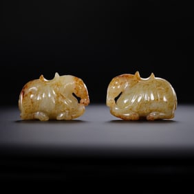 A pair of Chinese Han Dynasty jade horses
