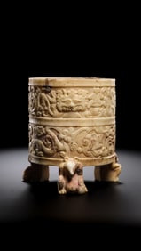 Chinese Han Dynasty White Marble Bear-Headed Tripod Furnace