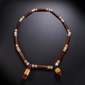 Chinese Liao Dynasty Red Agate Gold-plated Necklace
