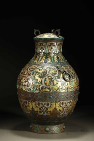 Chinese Warring States Period Inlaid Gold and Silver Covered Vase