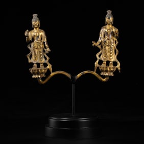 Gilt-bronze twin standing Buddha statues from the Goryeo period, Korea