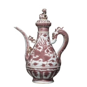 Chinese Yuan Dynasty Underglaze Red Phoenix Pattern Ewer