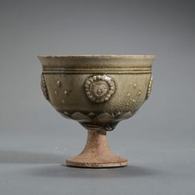 Chinese Sui Dynasty Celadon Stem Cup with Plastic Paste