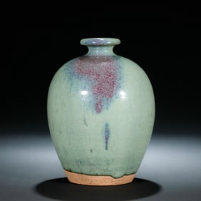 Chinese Jin Dynasty Jun kiln sky blue glaze hanging red plum vase