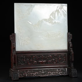 Chinese Qing Dynasty Hetian White Jade Screen