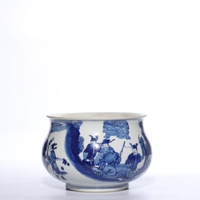 Chinese Qing Dynasty Blue and White Character Story Jar