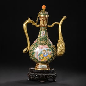 Chinese Qing Dynasty Qianlong period enamel window Western figure pattern gilt pot