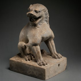 Chinese Tang Dynasty Stone Lion Seated Statue