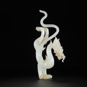 Chinese Liao Dynasty Hetian White Jade Dragon
